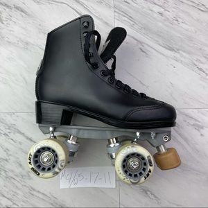 •Crazy celebrity women’s size 5 roller in-line skates black leather art wheels